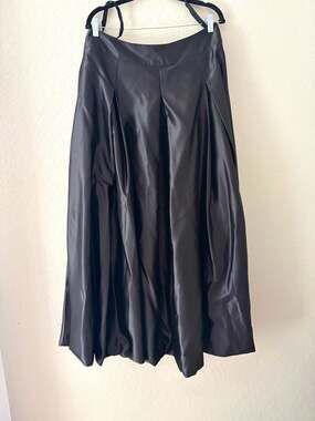 Custom Maxi Skirt Pockets Black Satin Pleated A-Line Zip Women's Size 14-16 Gala